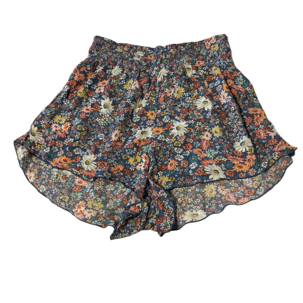 SOLD O’Neill Size Large Floral Ruffle Multicolor Coastal Boho Shorts
